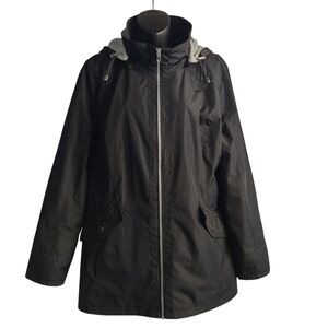 INTL d.e.t.a.i.l.s Women's Black Zip Front Hooded Lined Coat Jacket Size XL